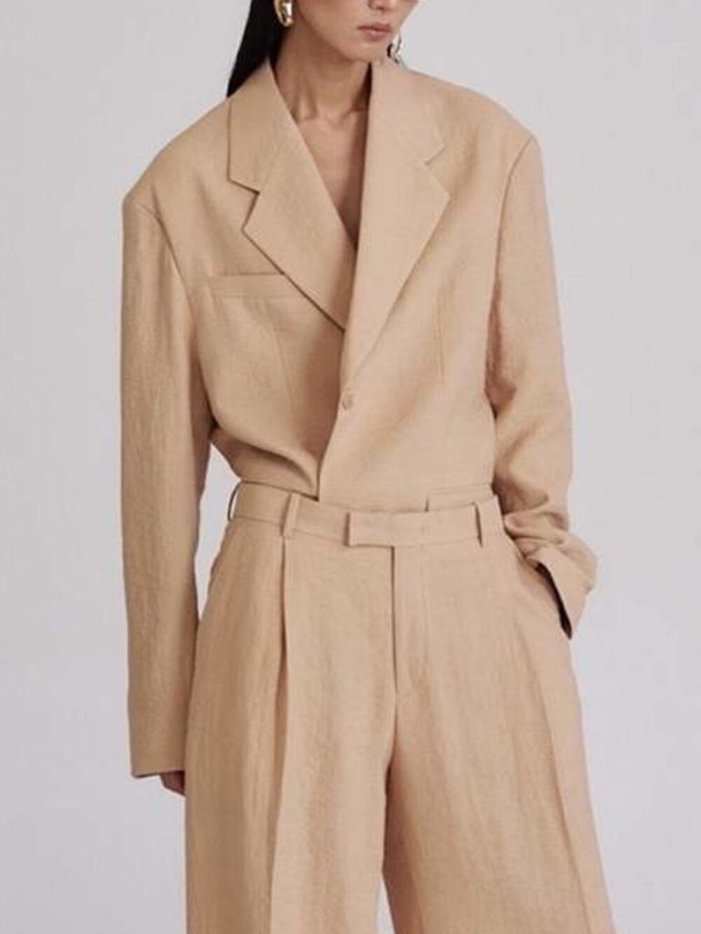 The NKC Store Beige Oversized Linen Workwear Blazer